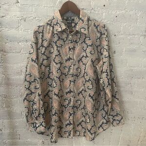 Chaps Ralph Lauren Paisley No Iron Button Blouse Shirt Flip Cuff Contrast Sz 1X
